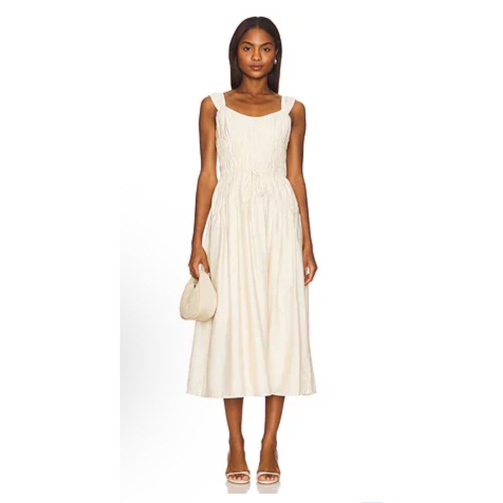 Anthropologie Paige Arpreggio Smocked Linen midi dress Cream size 4 NWT $279 - Picture 2 of 15